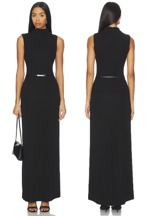 L'Academie Lune Sleeveless High Neck Maxi Dress with Belt Black Women's Size S