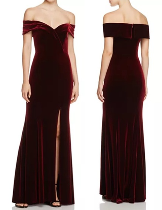 Avery G Off the Shoulder Velvet Cocktail Mermaid Gown Burgundy Women's Size 4
