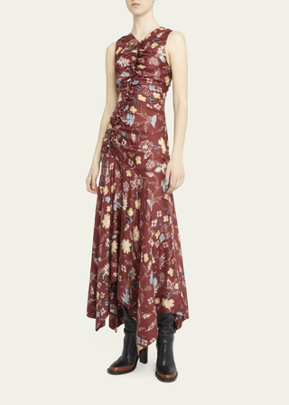 Ulla Johnson Alma Floral SIlk Handkerchief A-Line Midi Dress Red Women's Size 4