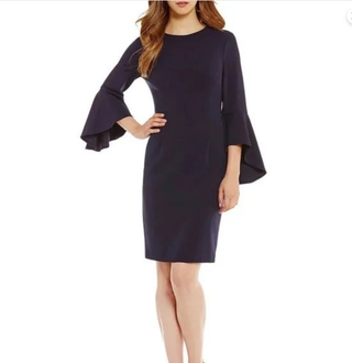 Antonio Melani Bell Sleeve Stretch Above Knee Sheath Dress Navy Blue Women's 4
