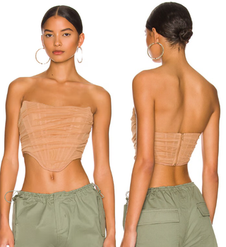 superdown Savannah Strapless Ruched Mesh Corset Top Nude Women's Size M