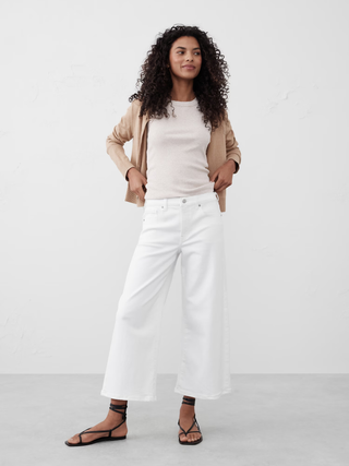 NWOT Banana Republic High Rise Cropped Wide Leg Jeans White Womens Size 31/12