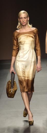 Prada Silk Boatneck Knee Length Sheath Dress Brown Cream Womens 44 IT / US 8