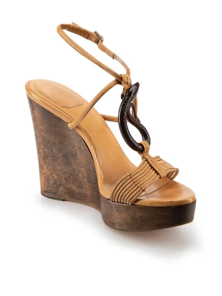 Christian Dior Unique Jade Snake Wedge Heel Sandals Brown/Tan Women's EU 38.5