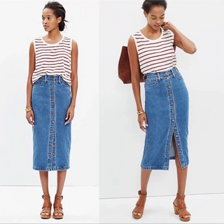 Madewell High Waisted Denim Button-Front Midi Pencil Skirt Blue Women's 28 / 6