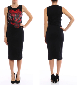 Alexander McQueen Coated Print Sleeveless Bodycon Midi Dress Black Red XXS