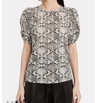 A.L.C. Kati 100% Cotton Snake Print Puff Sleeve T-Shirt White Gray Women's Small