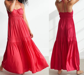 NWT Unsubscribed Strappy Shirred Maxi Sundrress Pink Tropics Women's Size XS