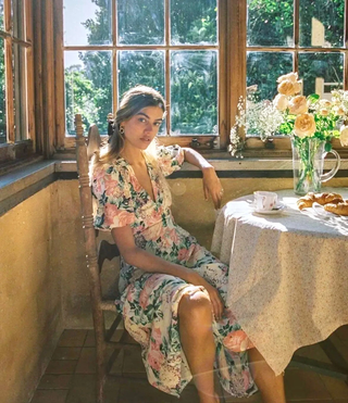 Faithfull the Brand Marie Louise Floral Puff Sleeve Midi Dress Yellow Women's 4