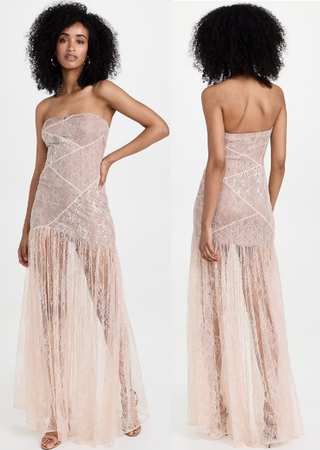 Retrofete Nicole Patchwork Sheer Lace Strapless Maxi Dress Cream Women's Size XS
