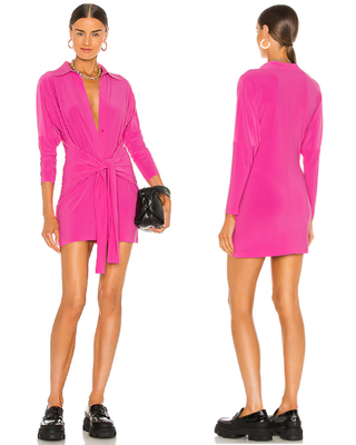 Norma Kamali x REVOLVE Mini Tie Front Shirt Mini Dress Orchid Pink Womens Medium