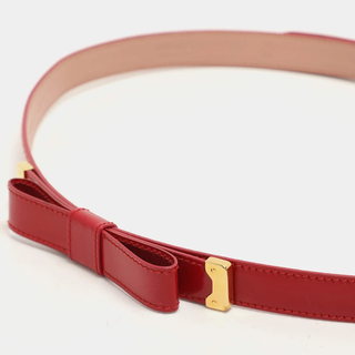 Prada Red Patent Leather Bow Slim Waist Belt with Square Buckle Red 36/90