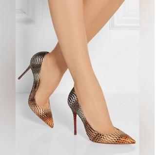 Christian Louboutin Cramoisi Watersnake Decollete 554 Stilettos Pump Gold 40.5