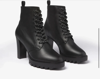 Tamara Mellon Throttle Vitello Lace Up Utility Combat Boots Black Women's EU 36
