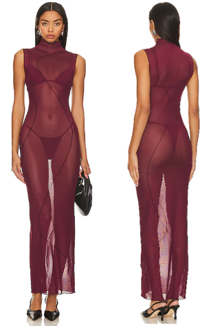 NWT Camila Coelho Lagoon Mesh Maxi Dress with Matching Bikini Set Violet XS