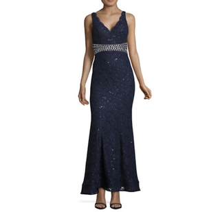 NWT My Michelle Lace Sequin Embellished Mermaid Long Gown Navy Women's Size 5/XS