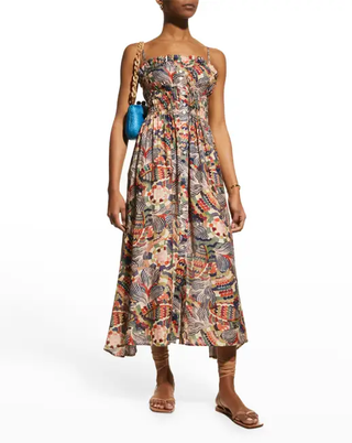 Chufy Jimmy Abstract Printed Button-Front Maxi Sundress Blue Pink Womens Small
