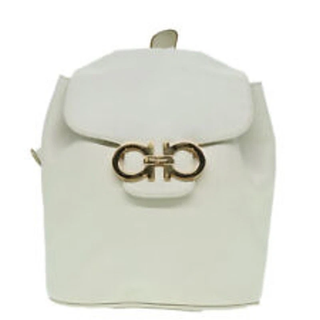 Salvatore Ferragamo Leather Small School Drawstring Backpack White / Silver