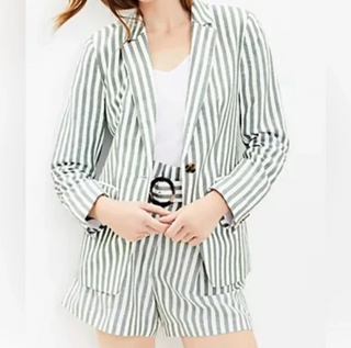 NWT Loft Striped Suit Set: Single Breasted Blazer & Shorts White/Green Women's 2