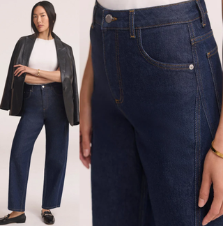 NWT Same High Waisted Dark Wash Denim The Barrel Jean Deep Indigo Women Size 25