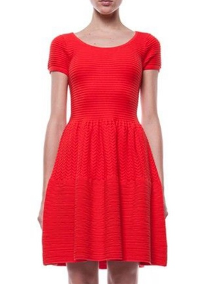 NWT Sandro Paris Ruffus Ribbed Chevron Knit Fit & Flare Mini Dress Red 1 / S