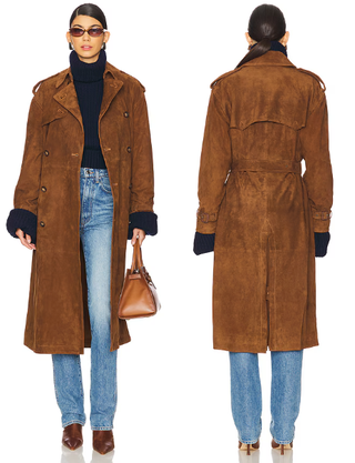 Polo Ralph Lauren Lamb Suede Double-Breasted Belted Trench Coat Cinnamon Size 6