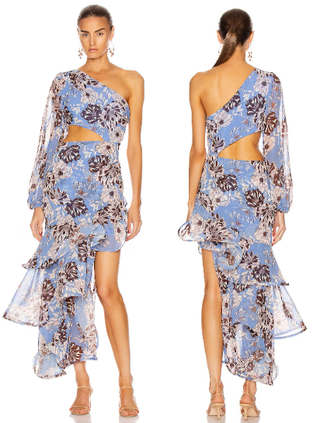 Alexis Sabetta One Shoulder Cutout Maxi Dress Blue Floral Women's Size Small