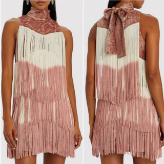 Alexis Mayla Velvet Textured Mini Dress with Beaded Tassels Blush Womens Small
