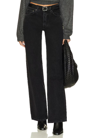 Anine Bing Hugh High Waisted Denim Wide Leg Jeans Vintage Black Women's Size 27