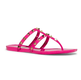 Valentino Garavani Rockstud Jelly Rubber PVC Thong Sandals Bight Pink Womens 39