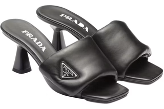 Prada Soft Padded Nappa Leather Slip On Kitten Heel Mules Black Women's EU 40