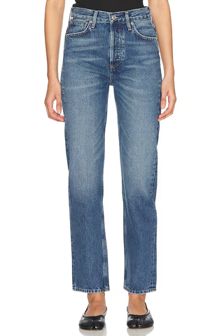 NWT RE/Done 90s High Rise Loose Straight Jeans Vintage Faded Blue Womens Size 26