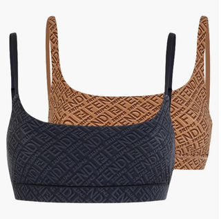 Fendi X Skims Logo Print Bikini Set; Bralette Top & Bikini Bottom Brown Womens L