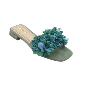 NWT Corina Faux Suede Slip On Mules Sandals w/ Tulle Embellishments Green EU 40