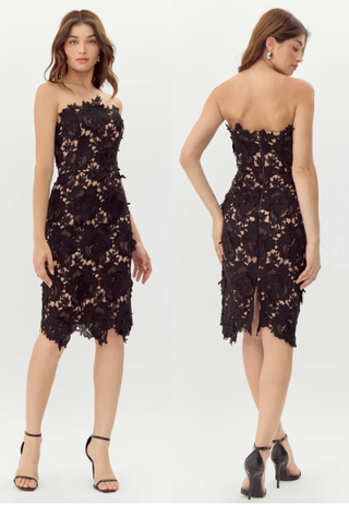 NWT Adelyn Rae Strapless Lace Midi Tube Cokctail Dress Black Women's Size Small