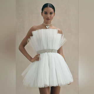 Bronx & Banco Anna Blanc Strapless Rhinestone Waist Tulle Mini Dress White XS