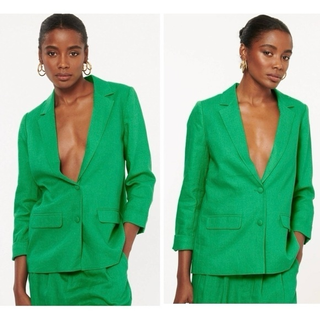 Cami NYC Owen Linen Blend Relaxed Fit Boyfriend Blazer Emerald Green Women's M