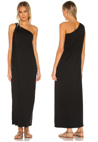Enza Costa Matte Jersey Asymmetric One Shoulder Maxi Dress Black Women's Size M