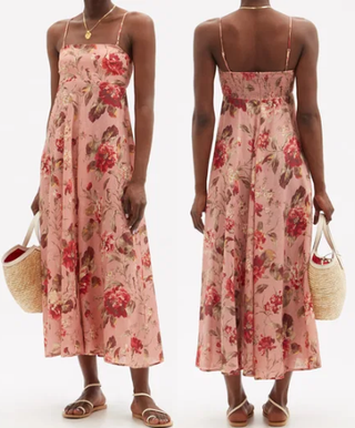 Zimmermann Cassia Linen Bandeau Midi Sundress Musk Floral Print Women's Size 9
