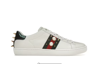 Gucci Ace Leather Sneakers with Pearl and Spike Embellished White Women's EU 36