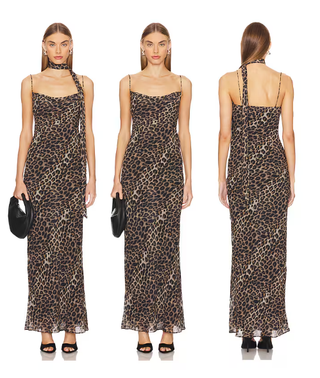 Lovers and Friends Atwood Maxi Dress with Scarf Liquid Leopard Women's Size S