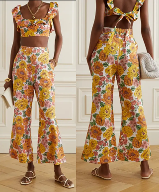 NWT Zimmermann Poppy Crop Top & Flare Pants Sunshine Floral Top US 8/Bottom US 6