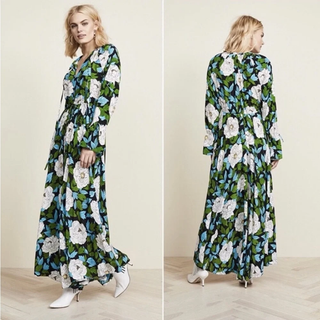 Diane von Furstenberg Bethany Cinch-Sleeve Maxi Dress Boswell Green Blue Women S