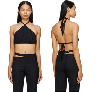 miaou Wool Blend Sleeveless Pinstripe Pearl Halter Tank Top Navy Women's Small