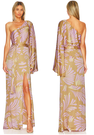 Alexis Lio Satin Tropical Asymmetric One-Shoulder Maxi Dress Serenity Women's S