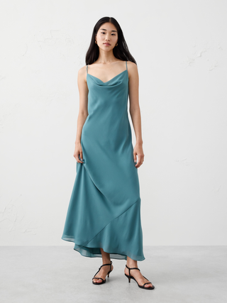 NWT Banana Republic Chiffon Cowl Neck Maxi Dress Thermal Spring Womens Size XL