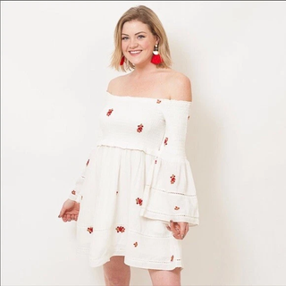Free People Counting Daisies Off-Shoulder Mini Dress Cream/Red Women's Size S