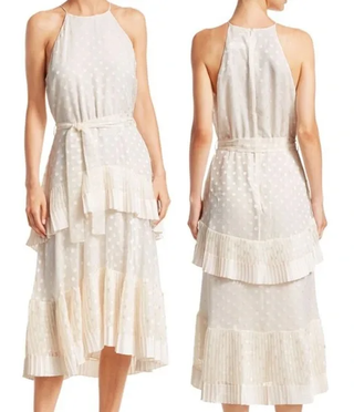NWT Zimmermann Sleeveles Pleated Picnic Tiered Midi Dress Cream Women's Size 0