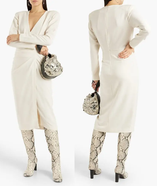 IRO PARIS Nefa Wrap Pleated Crepe Midi Pencil Dress White Women's 38 FR / US 6