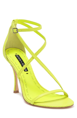NWT Alice + Olivia Deidra Leather Strappy Heeled Sandals Citron Womens Size US 8